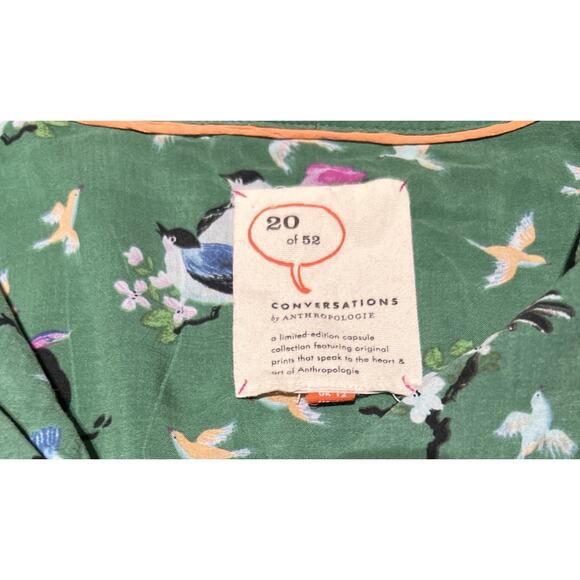 Anthropologie Conversations #20 Of 52 Blouse Bird Floral Tie Front Top Womens 8 - Picture 3 of 8